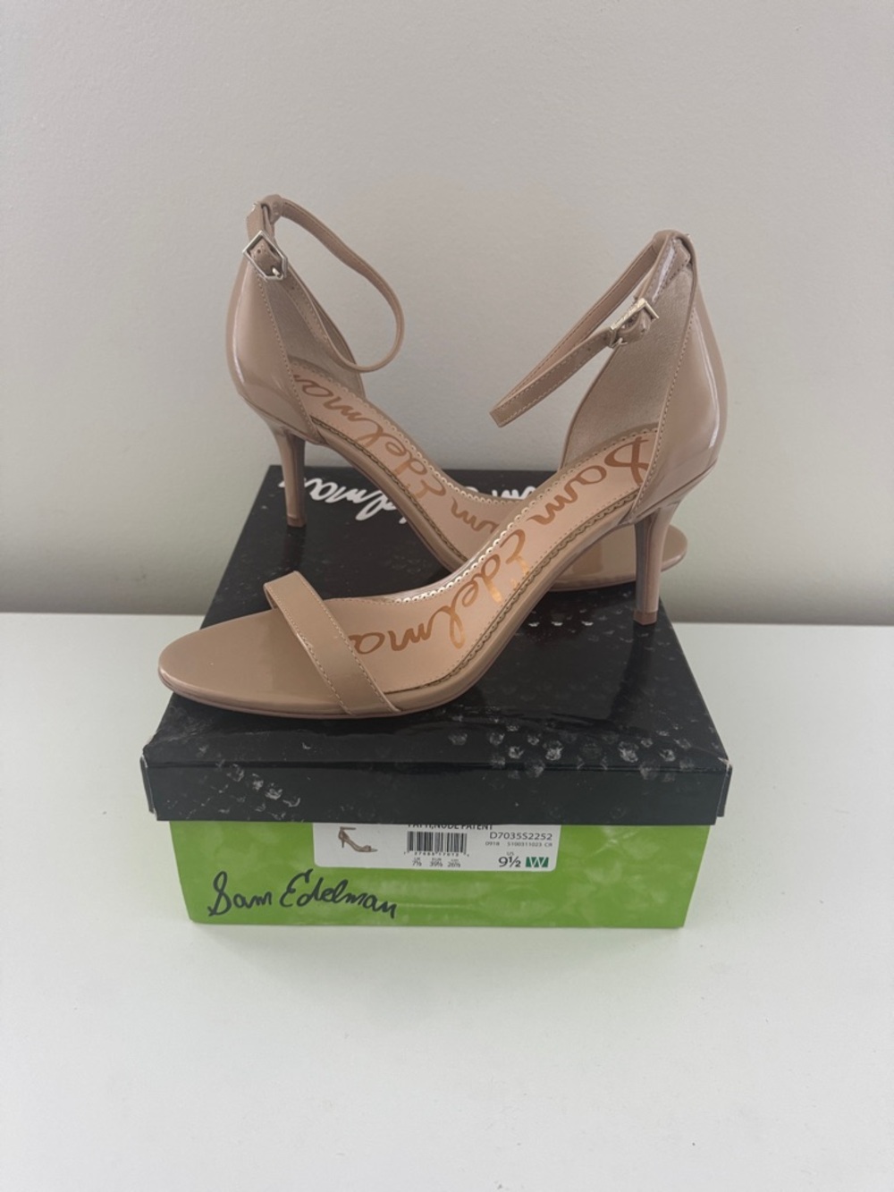 Sam Edelman Nude Patent Ankle-Strap Stiletto Sandals